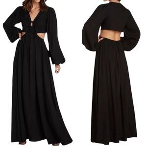 Willow Maxi Cutout Linen Blend Black Dress Sz M
